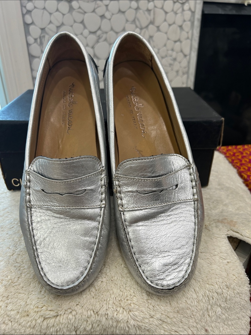 Metallic Silver Penny Loafers — Women's Slip-On Flats Made in Italy